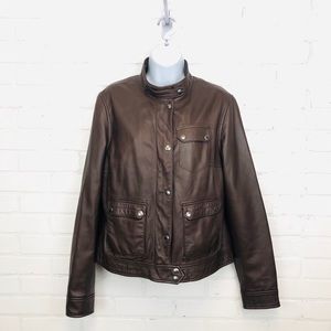 Lands End Brown Leather Jacket M